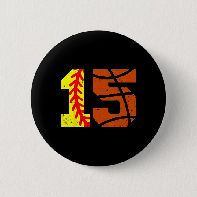 Softll Sketll Nummer 15 Jersey Lustig 15. Geburtst Button (Vorderseite)