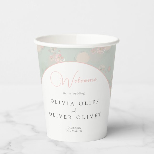 Softness Tea Rose Hochzeit Willkommen Pappbecher (Links)