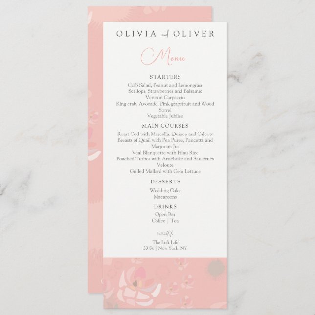 Softness Tee Rose Hochzeitmenü Menükarte (Vorne/Hinten)