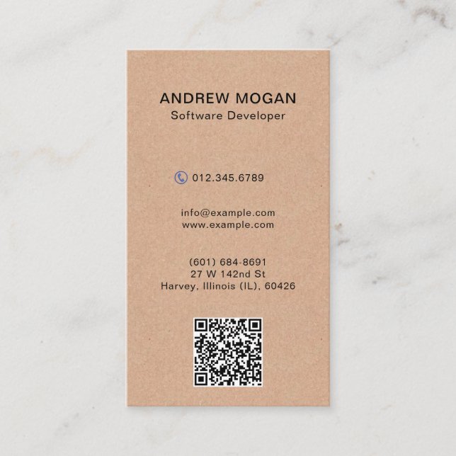 Software Developer Kraft Style Texture Visitenkarte (Vorderseite)