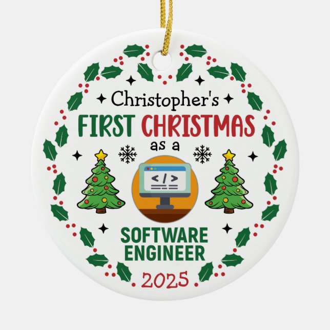 Software Engineer Erster Weihnachtsbaum Individuel Keramik Ornament (Vorne)