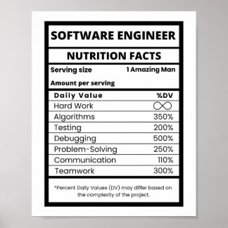 Software Engineer Nutrition Facts Cool Tech Poster