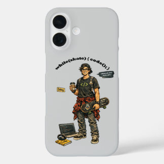 Software-Ingenieur-Coder, der Skateboard fährt URM iPhone 16 Hülle