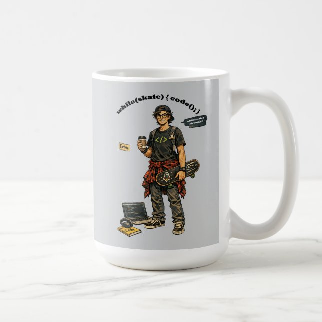 Software-Ingenieur Coder, der Skateboard fährt URM Kaffeetasse (Rechts)