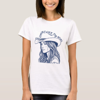 Sogar Cowgirl bekommt das Blau T-Shirt
