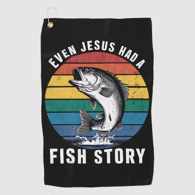 Sogar Jesus hatte den Bassfisch aus der Fischgesch Golfhandtuch (Vorderseite)