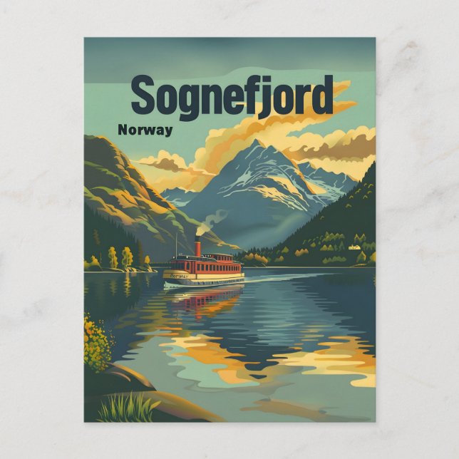 Sognefjord Norwegen Vintage Kunst Postkarte (Vorderseite)