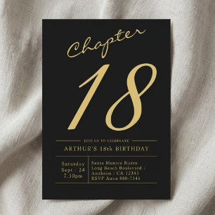 Sohn 18. Geburtstag 18 Jahre alt Schwarz-Gold-Part Einladung