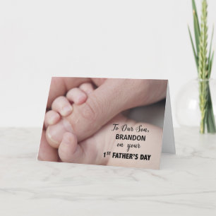 Sohn am ersten Vatertag Baby Hand in Hand Karte