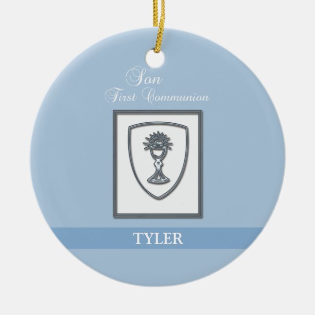 Sohn, Erste Kommune Silver Chalice Keramik Ornament (Vorne)