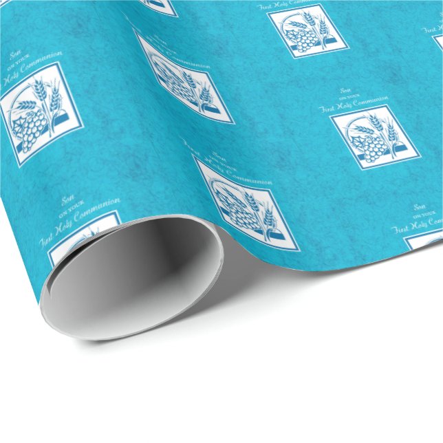 Sohn, Erste Kommune, Weizen, Trauben blau Geschenkpapier (Rolleneckpunkt)