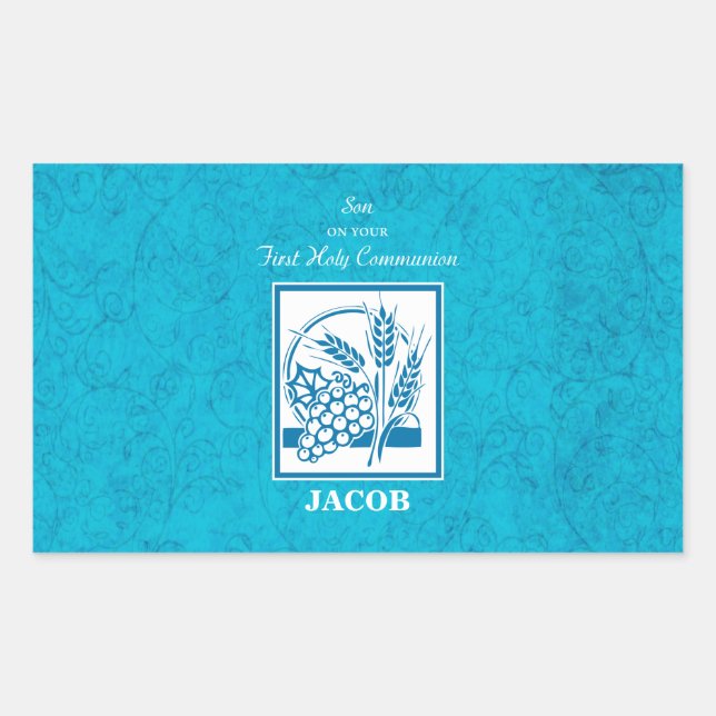 Sohn, Erste Kommune, Weizen, Trauben blau Rechteckiger Aufkleber (Vorderseite)