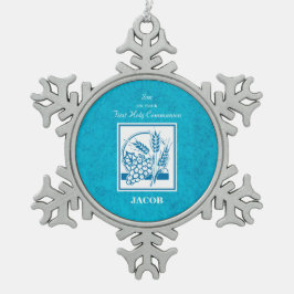 Sohn, Erste Kommune, Weizen, Trauben blau Schneeflocken Zinn-Ornament
