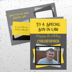 Sohn im Gesetz Foto Name grau gelb Geburtstag Karte