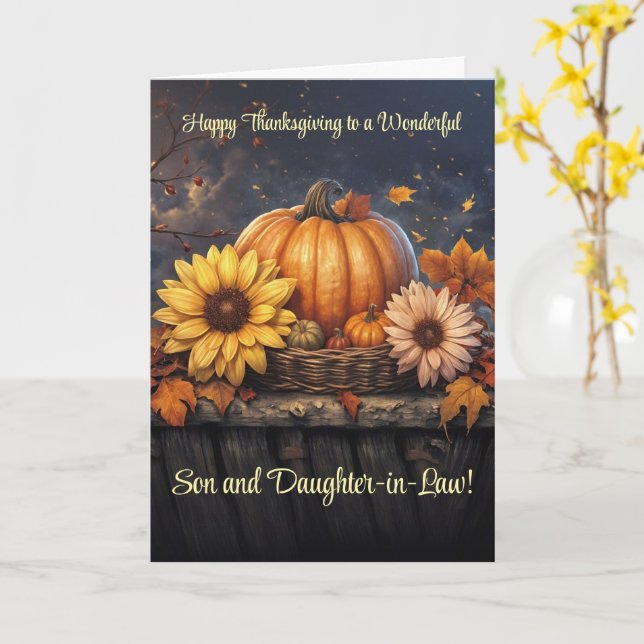 Sohn und Ehefrau Erntedank mit Blume Pumpkins Karte (Gelbe Blume)