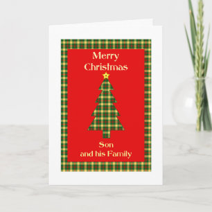 Sohn und Familie Tartan Weihnachtsbaum Feiertagskarte