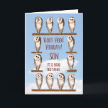 Sohn zum Geburtstag, neugierige Eulen Karte<br><div class="desc">Eule Geburtstagskarte für einen Sohn. Neugierige Eulen,  die sich den Kopf drehen,  um dich anzusehen,  und fragte "Wer hat heute Geburtstag?". Eine lustige Geburtstagskarte für jeden,  der Eulen mag. Die Eulen,  die gezeigt werden,  sind Scheuneneuulen.</div>