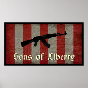 Söhne der Freiheits-Flagge mit AK 47 Poster