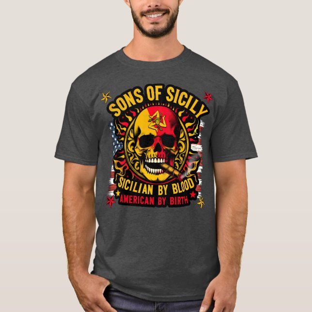 Söhne Siziliens von Bloamerikaner durch Geburt T-Shirt (Vorderseite)