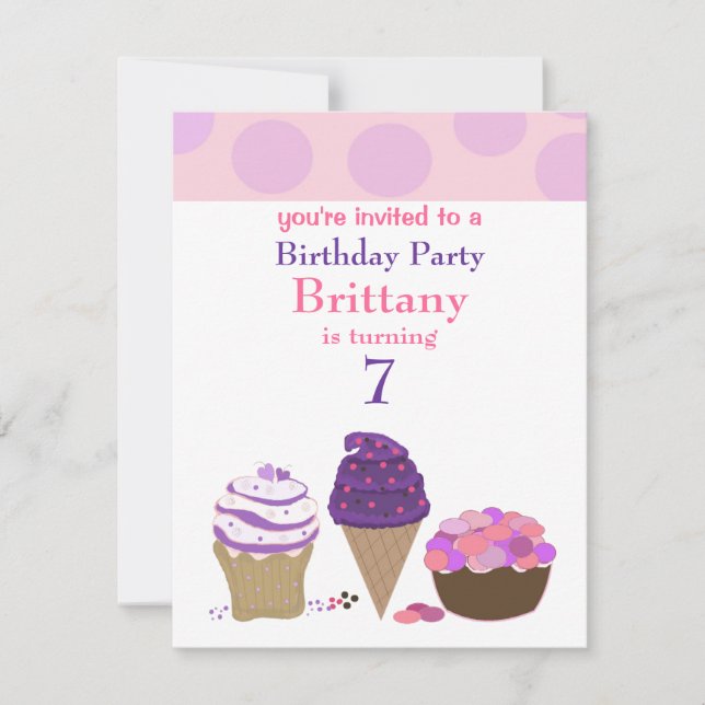 Soins doux rose et pourpre Invitation Anniversaire (Devant)