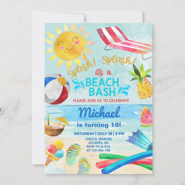 Soirée de plage, invitation d'été à la plage de pl (Devant)