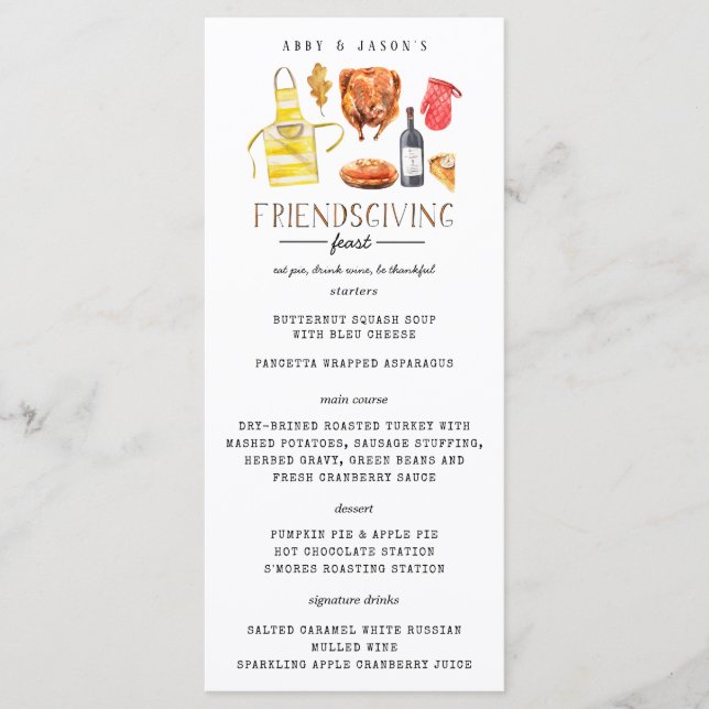 Soirée de Thanksgiving Friendsgiving Menu du dîner (Devant)