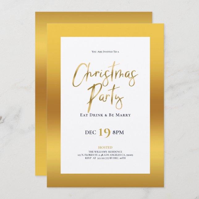 Soirée de typographie de Noël or invitation (Devant / Derrière)