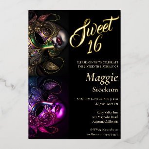 Soirée Masquerade Sweet 16 Invitation huile