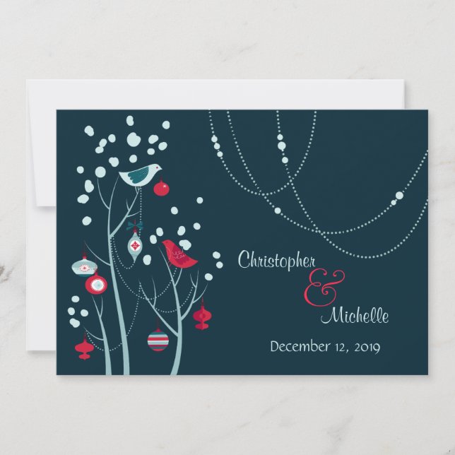 Soirée Noël Oiseaux d'hiver Faire-part de mariage (Devant)