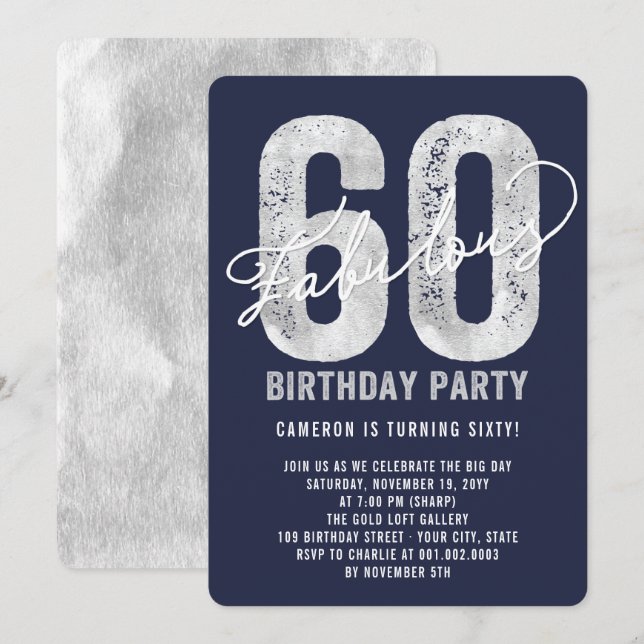 Soixante soixantième invitations fabuleux argenté (Devant / Derrière)
