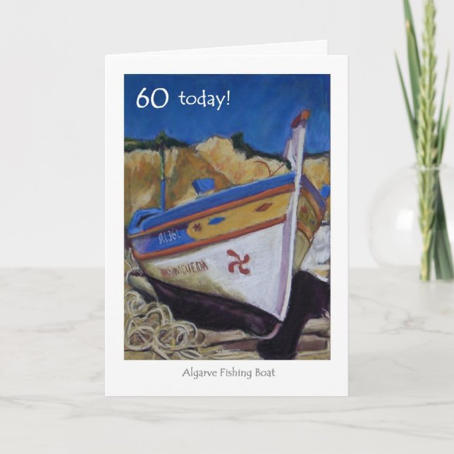 soixantième Carte d'anniversaire - bateau de pêche (Devant)