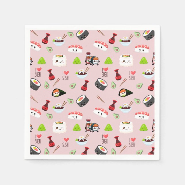 Soja in Liebe niedlich hellrosa Kawaii Sushi Serviette (Vorderseite)