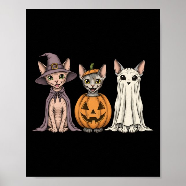 Soky Ghost Sphynx Cat Lover Pumpkin Halloween Long Poster (Vorne)