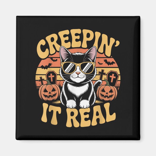 Soky Niedlich Creen' it Real Funny Cat Halloween P Magnet (Vorne)