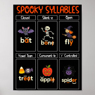 Soky Silben Halloween Lehrer Bildungs Phonetik Poster
