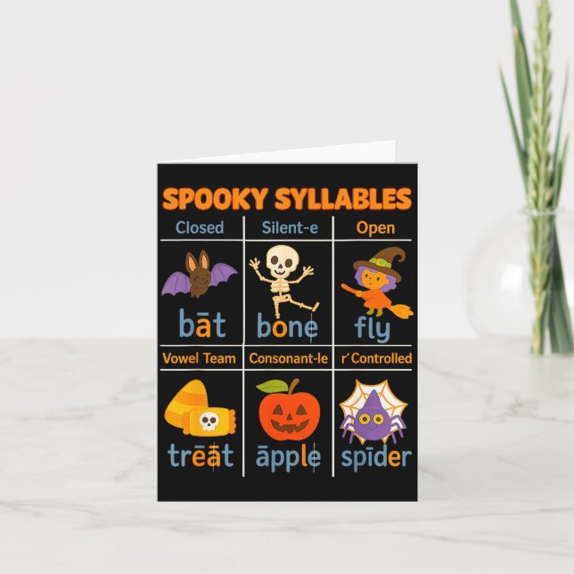 Soky Syllables Teacher Funny Halloween Educational Karte (Vorderseite)