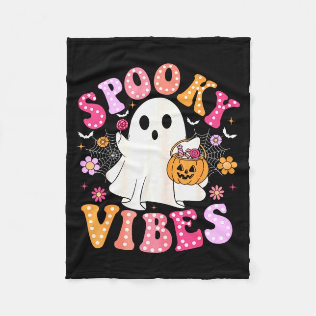 Soky Vibes Ghost Retro Groovy Halloween Women Girl Fleecedecke (Vorderseite)