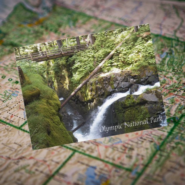 Sol Duc Falls, Olympic National Park Travel Postkarte (In Situ Map)