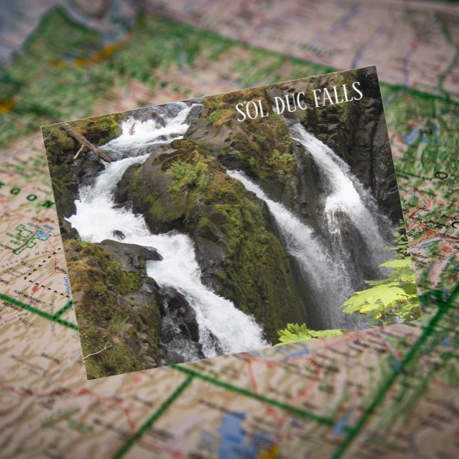 Sol Duc Falls, Washington Travel Foto Postkarte (In Situ Map)