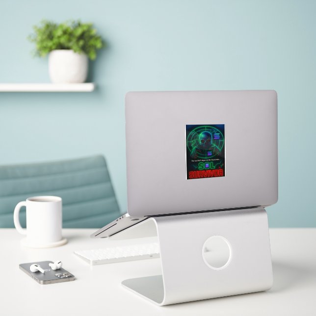 SOL Survivor - Retro Solana Crypto Sticker (Laptop auf Schreibtisch)