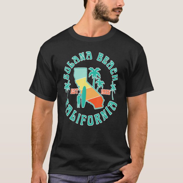 Solana Beach California Map Surf Sommerferien V T-Shirt (Vorderseite)