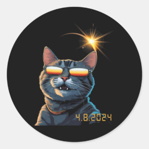 Solar 2024 Eclipse Cat Wearing Eclipse Brillen Runder Aufkleber