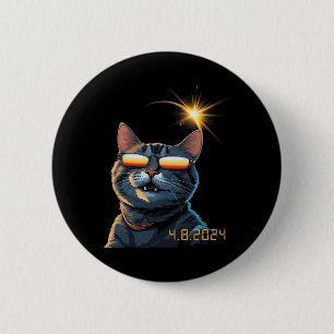 Solar 2024 Eclipse Cat Wearing Eclipse Glasses 1 Button