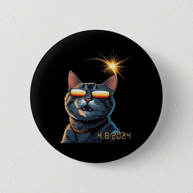 Solar 2024 Eclipse Cat Wearing Eclipse Glasses 1 Button (Vorderseite)
