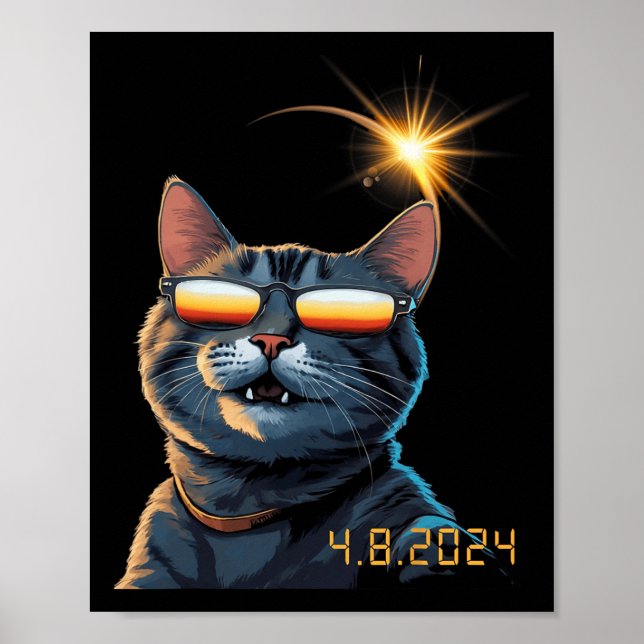 Solar 2024 Eclipse Cat Wearing Eclipse Glasses 1 Poster (Vorne)