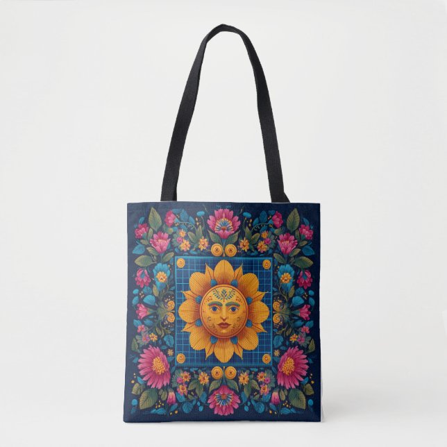 Solar Bloom - Folk Art Solarpunk-Tasche Tasche (Vorderseite)