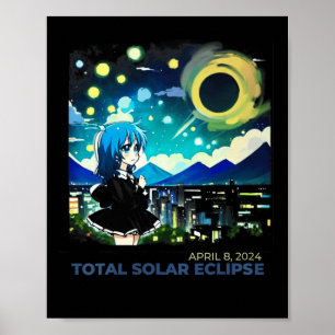 Solar Eclipse 2024 Anime Style Art Poster