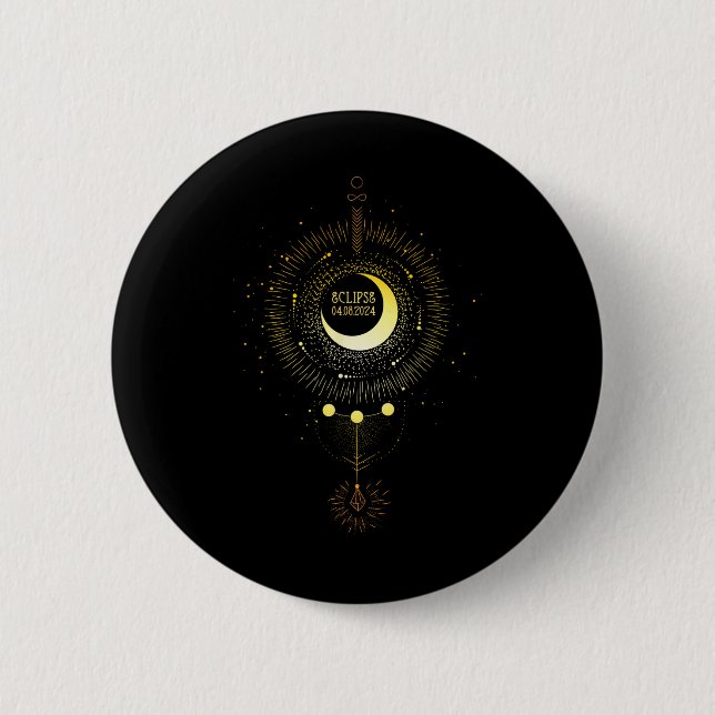 Solar Eclipse 2024 Boho Sun Moon Path Gesamter Lun Button (Vorderseite)