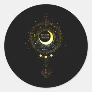 Solar Eclipse 2024 Boho Sun Moon Path Gesamter Lun Runder Aufkleber