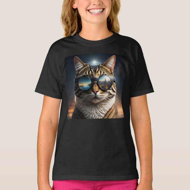 Solar-Eclipse,2024 Cat Wearing Solar Eclips Glasse T-Shirt (Vorderseite)